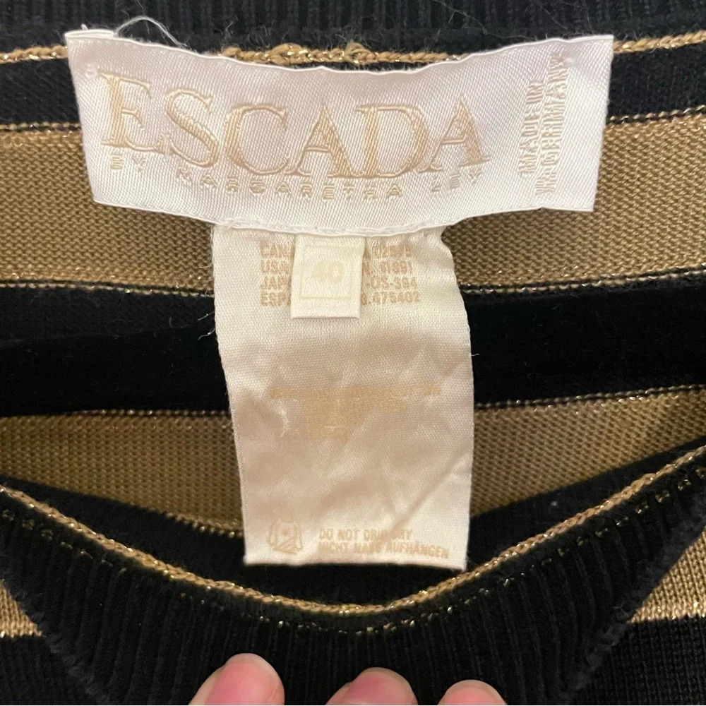 Vintage 80’s ESCADA By Margaretha Ley Gold And Black Striped Sweater Size 40 - Picture 5 of 6